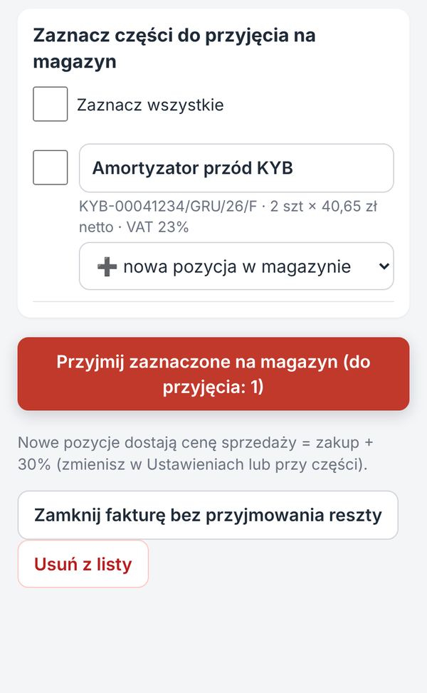 Przyjęcie na magazyn